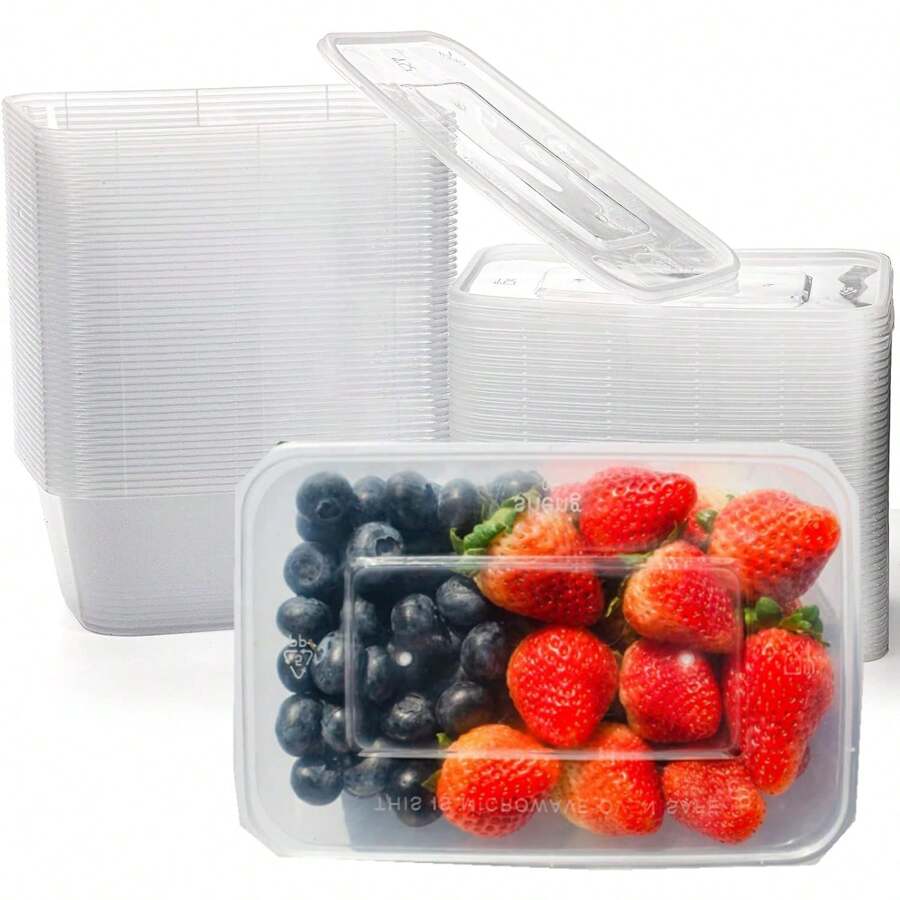 Meal Prep Containers,50 Pack 1 Compartment Food Storage Containers With Lids,Disposable Bento Box Reusable Plastic Lunch Box Kitchen Food Take-Out Box Microwave Dishwasher Freezer Safe(34 Oz) - White - View 1