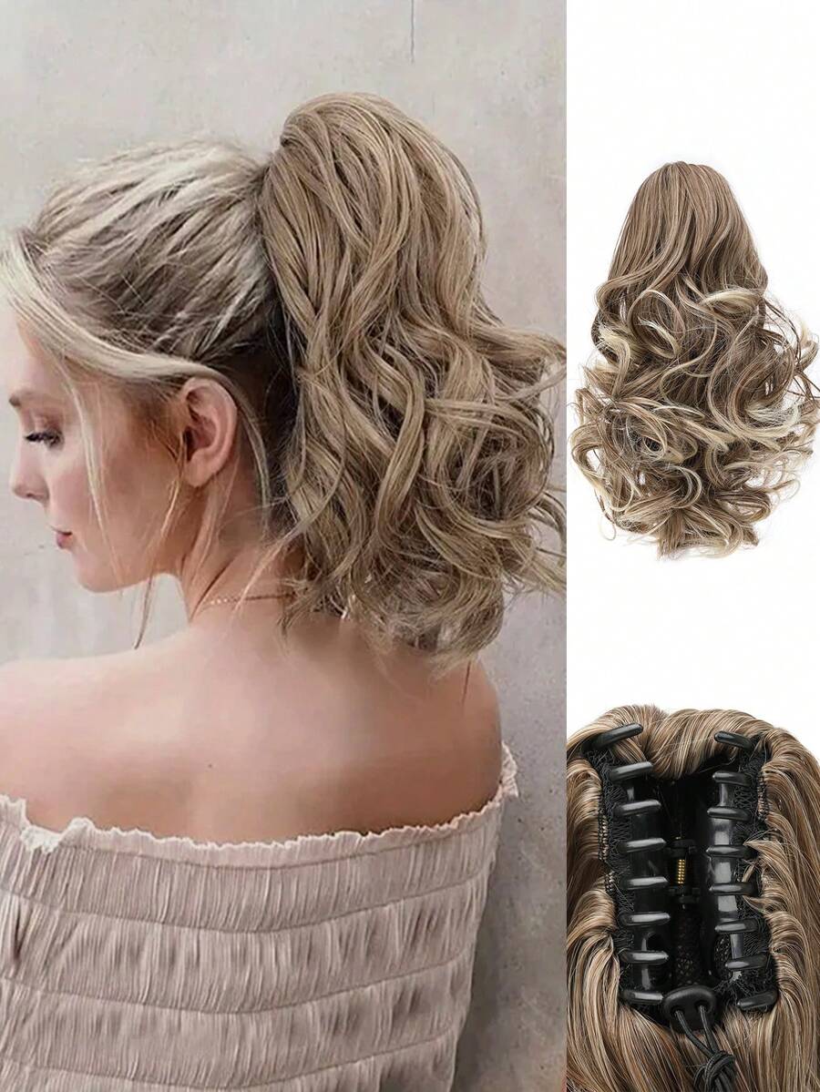 Kẹp tóc đuôi ngựa kẹp tóc đuôi ngựa ngắn tóc đuôi ngựa xoăn gợn sóng tóc giả tổng hợp dày cho phụ nữ tóc đuôi ngựa giả sử dụng hàng ngày - Màu dương cầm - Xem 1