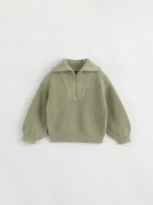 MARC&JANIE Boys' Urban Outdoor Style Loose Knitted Sweater With Half Zipper And Turn-down Collar, Autumn - Army Green - View 2