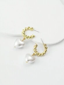 1pair Faux Pearl Heart Shaped Dangle Earrings - Pearl Heart Earrings - View 3