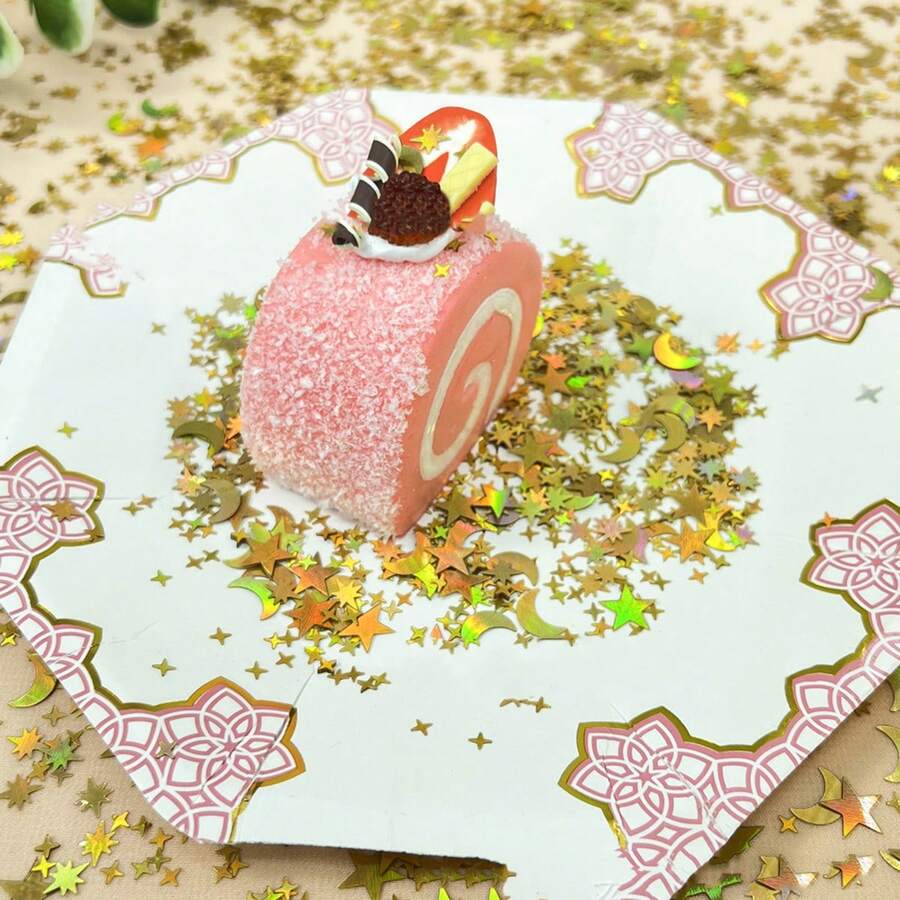 馬卡龍色閃爍星星和月亮造型裝飾糖果,適用於派對和婚禮裝飾 - 金色 - 查看 1