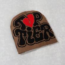 1件男女通用上层针织图案提花保暖帽，Y2K时尚个性款，适合秋冬季日常佩戴 - 咖啡棕 - 查看 1