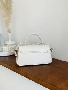 Stylish White Simple Ladies Handbag - White - View 6