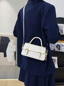 Stylish White Simple Ladies Handbag - White - View 4