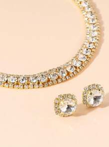 1套水晶項鍊和耳環首飾套裝 - 金黃色 - 查看 5