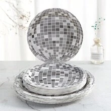 Disco Ball Disposable Party Supplies, One-Time Use Plates Cups Napkins, Silver Disco Paper Plates, Disposable Disco Paper Plates & Cups Suitable For Wedding, Party, Birthday Decoration