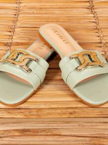 Women Flat Sandals - Olive Green - View 2