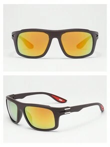 1pc Men's Pilot-Style Rimmed Outdoor Riding Sporty Fashion Glasses - Yellow - View 4