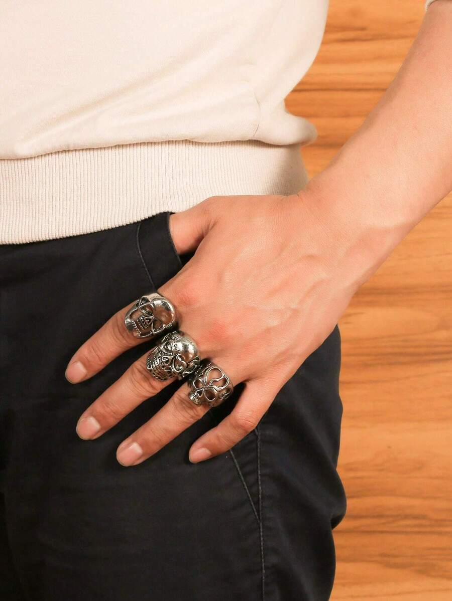 1入組男孩骷髏戒指套裝 - 黑色 - 查看 1