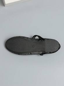 女款時尚圓頭扣瑪莉珍設計黑色絨面革舒適一腳蹬平底鞋 - 黑色 - 查看 6