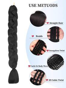 40英寸预拉伸编织接发，单包，低温合成纤维编织接发，专业合成纤维钩编多色辫子，适合女性和儿童日常佩戴、节日和角色扮演，柔软Yaki纹理，可加热定型，165克/包，编织接发，适合万圣节、新年、狂欢节、音乐节和圣诞节礼物 - 黑色 - 查看 6