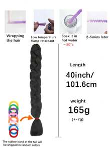 40英寸预拉伸编织接发，单包，低温合成纤维编织接发，专业合成纤维钩编多色辫子，适合女性和儿童日常佩戴、节日和角色扮演，柔软Yaki纹理，可加热定型，165克/包，编织接发，适合万圣节、新年、狂欢节、音乐节和圣诞节礼物 - 黑色 - 查看 7