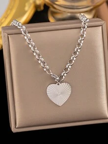 1 件時尚不鏽鋼愛心吊墜項鍊適合女士日常佩戴