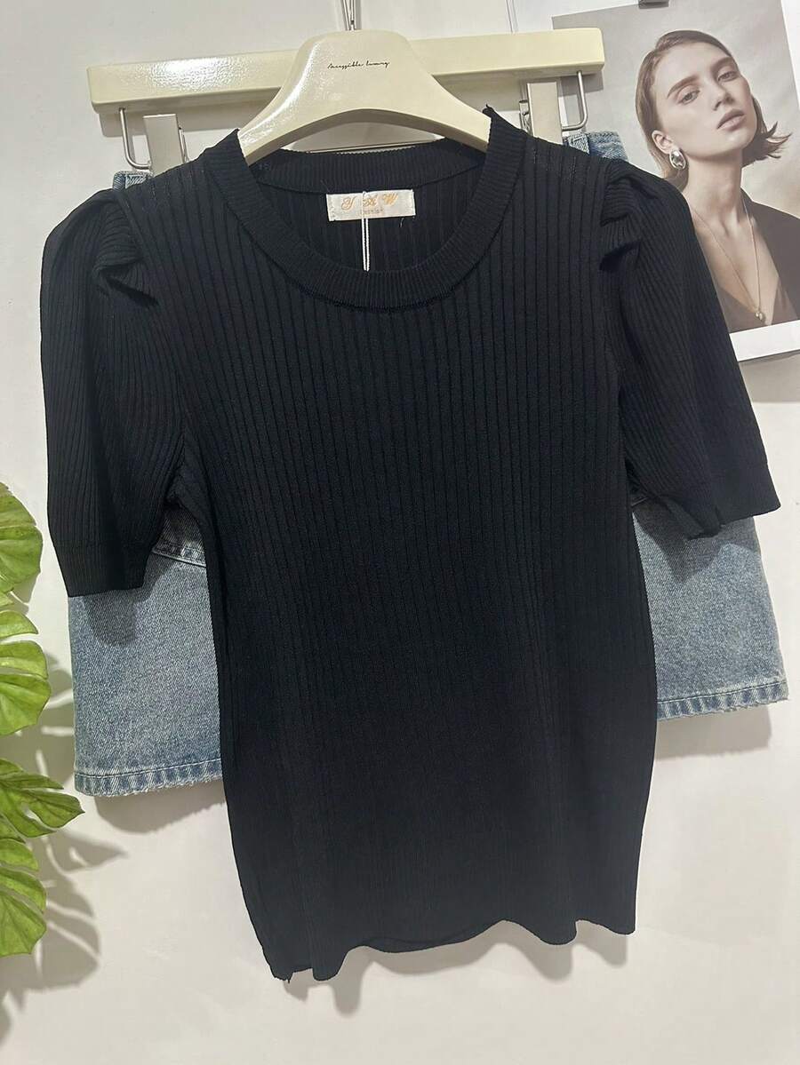 Women Knit Tops - 黑色 - 查看 1