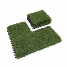6 Packs Artificial Grass Turf Tile Interlocking Self-draining Mat, 1x1 ft, 1.5 in Pile Height - Green - View 1