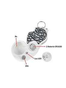 Lupa Chaveiro Retrátil Bifocal Com Luz LED Ampliação 8x Para Leitura – 6901A1 - Branco - Visão 3