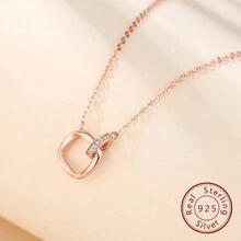 1pc Fashionable Simple S925 Silver Laboratory Grown Emerald Snowflake Pendant Necklace Round Rhinestone Bright Cut Versatile Women's Everyday Wear Gift - Rose Gold - View 8