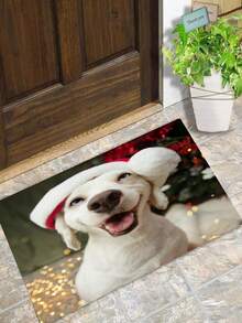 1 tấm thảm nỉ in hình chú chó Giáng sinh 3D, họa tiết da báo, bông tuyết, họa tiết bất đối xứng - xanh quân đội - Xem 2