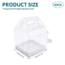 10Pcs Transparent Cake Box with Handle,Clear Cake Gift Box,Crystal Small Cake Boxes,Clear Square Plastic Baking Boxes with Lids,Cupcake Boxes Cake Display Boxes Bakery Packaging Box for Dessert 4inch