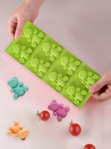 1入組8孔(小)矽膠熊模(單個熊尺寸：5.7*4.7*1.1cm),diy糖果巧克力模具,具有高低溫耐性(-40℃~+230℃),烘焙模具,自製創意冰格模具 - 綠色 - 查看 3