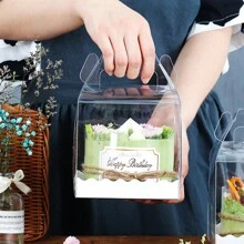 10Pcs Transparent Cake Box with Handle,Clear Cake Gift Box,Crystal Small Cake Boxes,Clear Square Plastic Baking Boxes with Lids,Cupcake Boxes Cake Display Boxes Bakery Packaging Box for Dessert 4inch