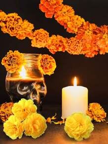 25 件万寿菊花头墨西哥人造万寿菊花亡灵节装饰 DIY 花环花环工艺拉玛装饰拉玛 - 彩色 - 查看 3