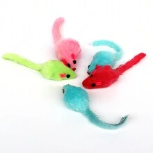 1pc Colorful Feather & Plush Mouse Toy - Multicolor - View 2