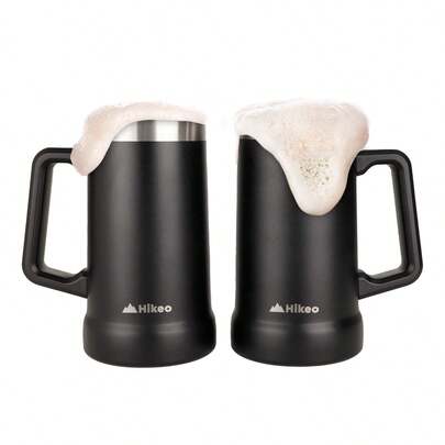 Hikeo Tarro Cervecero de Acero Inoxidable (2 Pz de 730 ml c/u) de Doble Pared Térmica, Vasos Térmicos para Agua y Bebidas, Tarro de Cerveza, Tazas para Café, Hasta 4 Horas Frío y 2 Horas Caliente