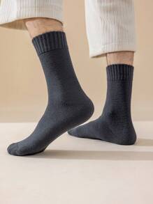 1 双男士中筒袜，黑色保暖内衬超厚保暖长袜，适合睡眠 - 深灰色 - 查看 5