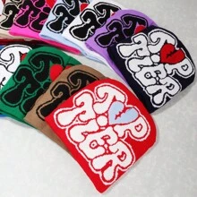 1頂男士頂級紋標織帽，秋冬時尚保暖男女通用針織帽，適用於日常街頭穿搭 - 酒紅色 - 查看 3