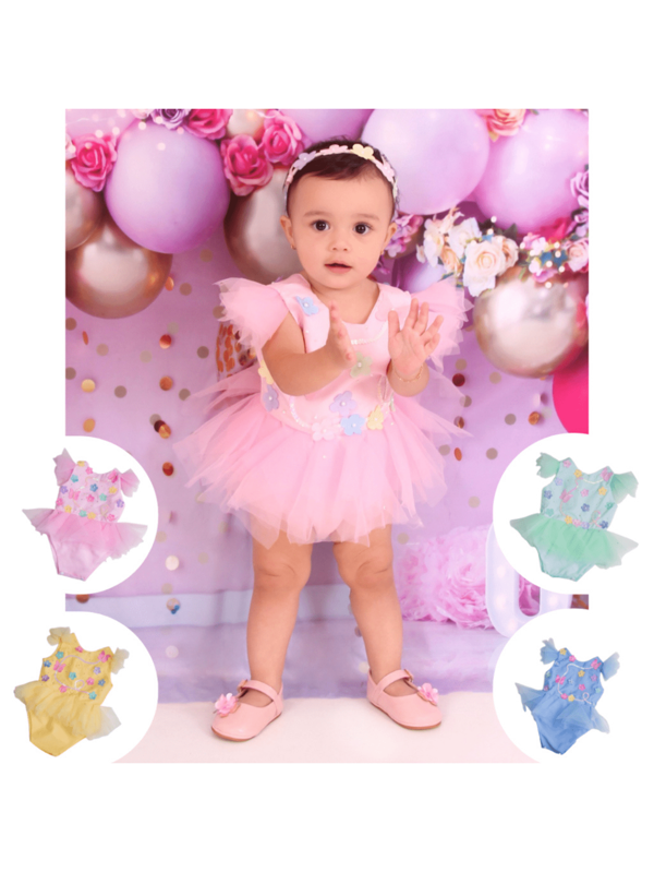 Vestido Jardim encantado + Faixinha de cabelo. Romper jardim encantado infantil vestido princesa vestido 1 ano