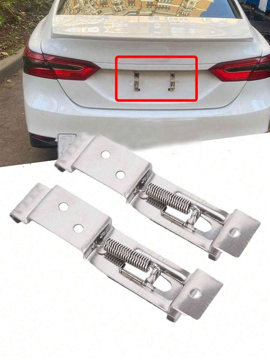 2 Piezas Soportes De Matrícula Para Carros Con Carga De Resorte Y Soporte De Acero Inoxidable Rectangular, Sujetadores Para Matrícula O Placa De Remolque - Albaricoque - Ver 1