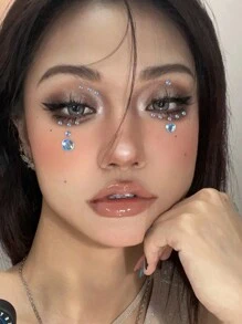 1 Pieza De Etiqueta Engomada De La Joya De La Cara De La Resina De Ombre Verde Del Diamante De Imitación Perfecta Para Fiestas Y Reuniones - Multicolor - Ver 3