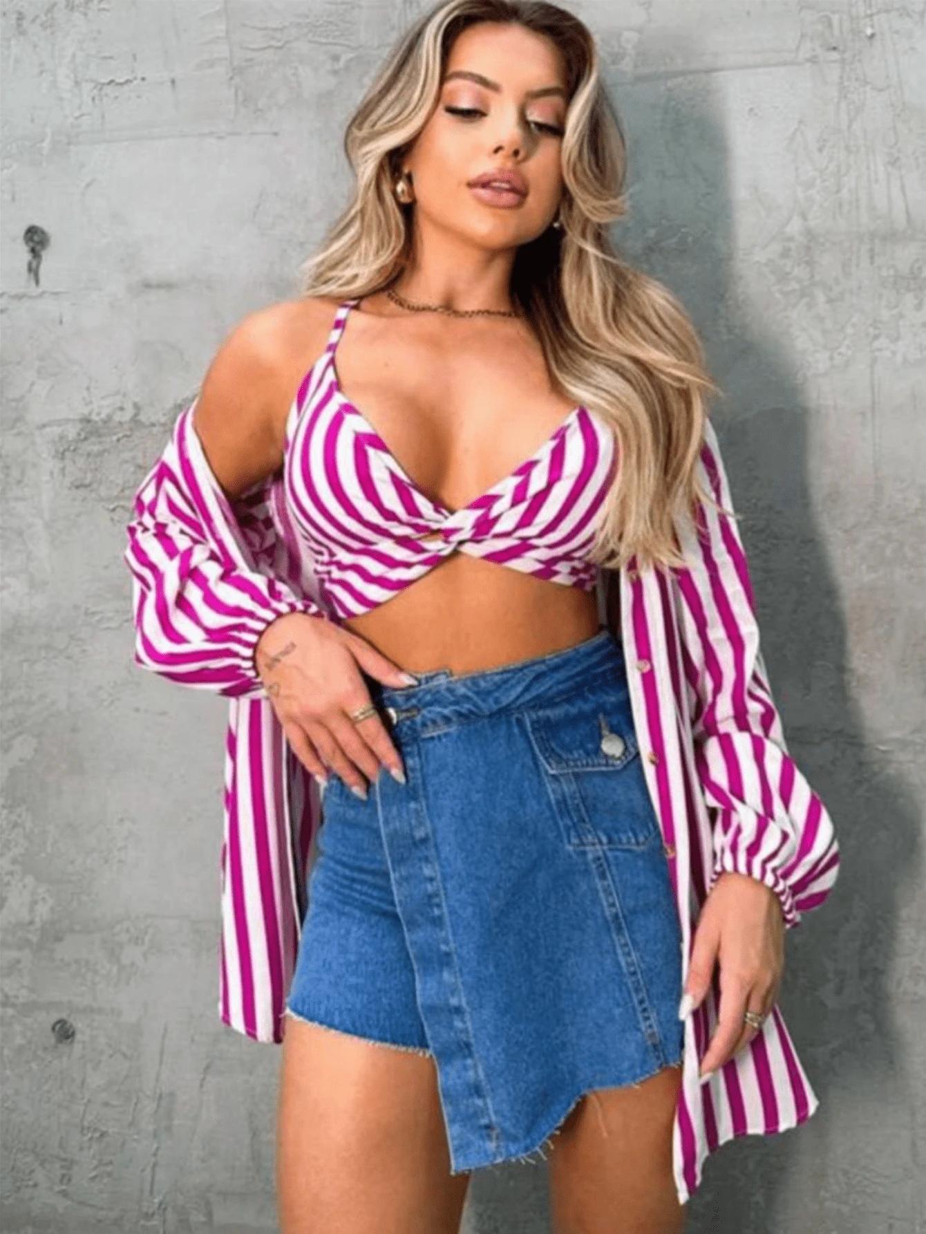 Women Two-piece Outfits - 玫紅色 - 查看 1