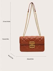 時尚新品到貨素色方形斜挎包帶鏈子帶適合女士翻蓋斜挎包,衍縫肩膀手提包,方包帶金屬鎖,鏈條包適合女士 - 棕色 - 查看 4