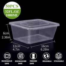 Meal Prep Containers,50 Pack 1 Compartment Food Storage Containers With Lids,Disposable Bento Box Reusable Plastic Lunch Box Kitchen Food Take-Out Box Microwave Dishwasher Freezer Safe(34 Oz) - White - View 3