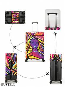 Dày Vỏ hành lý , Đàn hồi Vali Bảo vệ Tay áo , Phù hợp 18-30 Inch Nhẹ Chống bụi Du lịch Loại vỏ , Đúng mốt Hoạt hình Cô gái In Mẫu , Có thể giặt được Và Cao Bảo vệ - màu đen - Xem 6