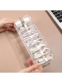 Transparent Acrylic Cable And Charger Storage Box With Dividers And 10 Zip Ties Included - transparent - View 2