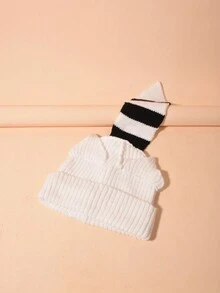 女士冬季針織帽,可愛的尾巴設計,保暖且多用途的針織帽,適用於戶外活動 - 白色 - 查看 4