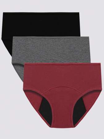 3pcs/set Simple Menstrual Panty, Comfortable Mid-waist Physiological Panties, And Breathable Postpartum Brief