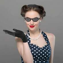 7入組50年代服飾配件,1950年代花樣洋裝貓眼眼鏡波卡圓點方巾系帶髮箍耳環女士們花樣洋裝適合女士女孩女士們兒童1950年代復古派對裝飾 - 黑與白 - 查看 2