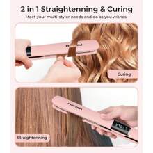 PRITECH Flat Iron Hair Straightener, Titanium Flat Iron With Adjustable Temp(290°F-450°F), 1 Inch Plate For All Hairstyles Anti-Frizz Dual Voltage Straightening And Curler 2 In 1 (Pink) - 粉色 - 查看 4