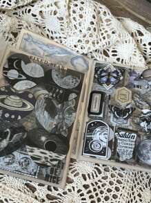 20入組復古月亮、星球、動物、花朵、蝴蝶寵物貼紙,適用於diy相簿製作、日記裝飾 - 彩色 - 查看 1