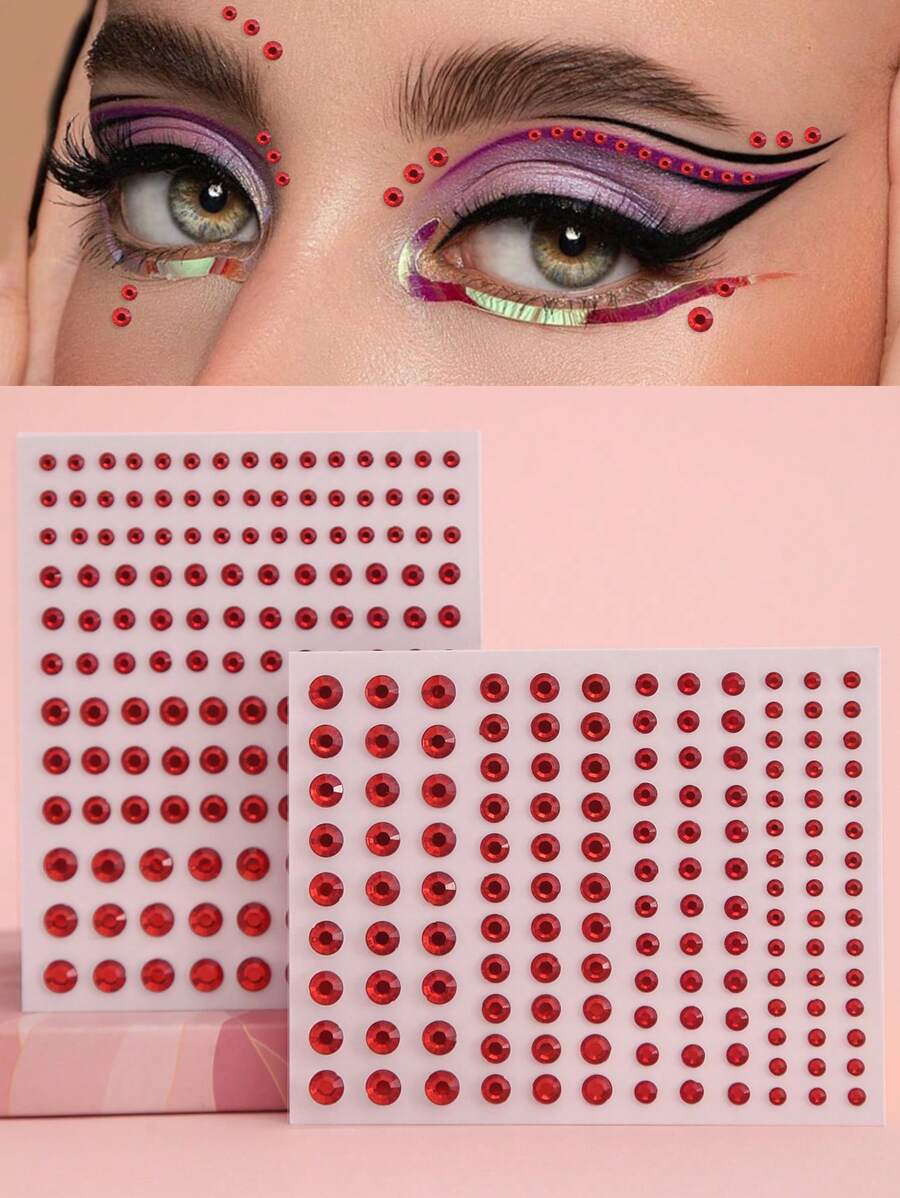 2 Piezas Joyas Corporales En 3d De Mini Piedras Preciosas Multicolores Rojas Para Maquillaje Diy / Decoraciones De Fiesta, Adecuadas Para Fiestas De Maquillaje O Decoraciones - Multicolor - Ver 1