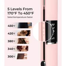 PRITECH Flat Iron Hair Straightener, Titanium Flat Iron With Adjustable Temp(290°F-450°F), 1 Inch Plate For All Hairstyles Anti-Frizz Dual Voltage Straightening And Curler 2 In 1 (Pink) - 粉色 - 查看 2