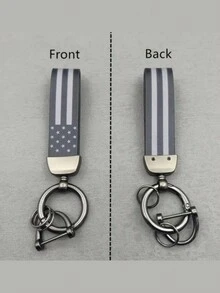 1入組黑色pu皮革美國國旗鑰匙扣,適用於車輛和家居裝飾,日常使用贈品 - 黑色 - 查看 2