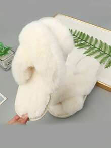 Fuzzy Slippers For Women,Cross Band Cozy House Home Bedroom Fluffy Slippers Plush Furry Open Toe Slide Slipper,Women's Soft Cozy Plush Cross Band Open Toe Slippers Indoor Outdoor Faux Rabbit Fur Warm Comfortable Breathable ,Grey/Camel/Pink/Black/White - White - View 9