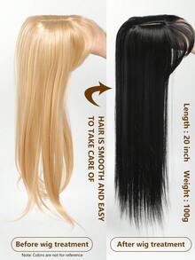 20英吋黑色直髮頭帶頭頂假髮配瀏海,自然替換覆蓋頭髮,女性適用防高溫假髮 - 黑色 - 查看 8