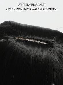 20英吋黑色直髮頭帶頭頂假髮配瀏海,自然替換覆蓋頭髮,女性適用防高溫假髮 - 黑色 - 查看 7