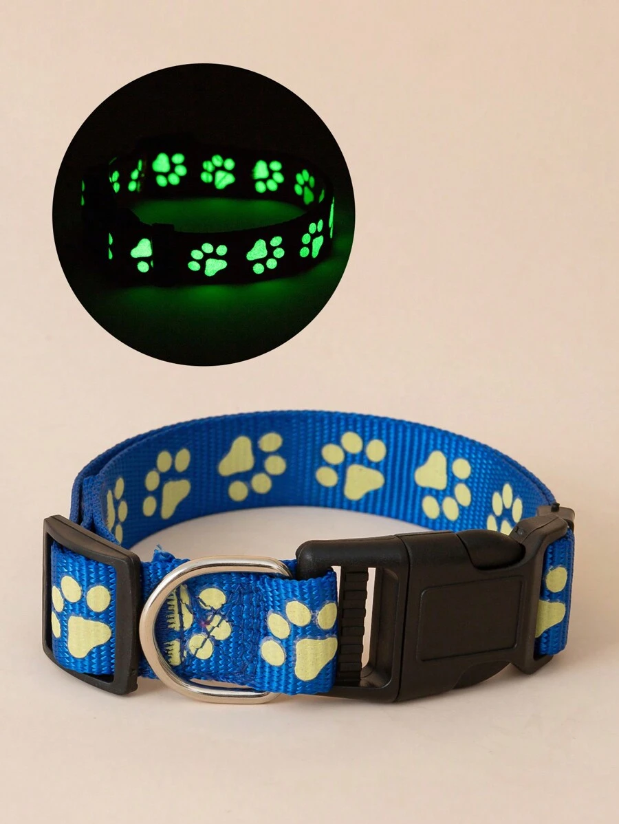 Glow In The Dark Paw Print Pet Collar, Suitable For Dogs And Cats Indoor And Outdoor Use